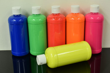 Blacklight Reactive Fluorescent Acrylic Paints 6 Pack 16 Ounce Bottles